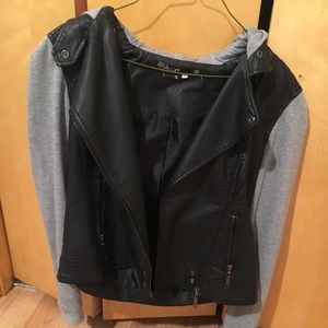Leather hooded jacket